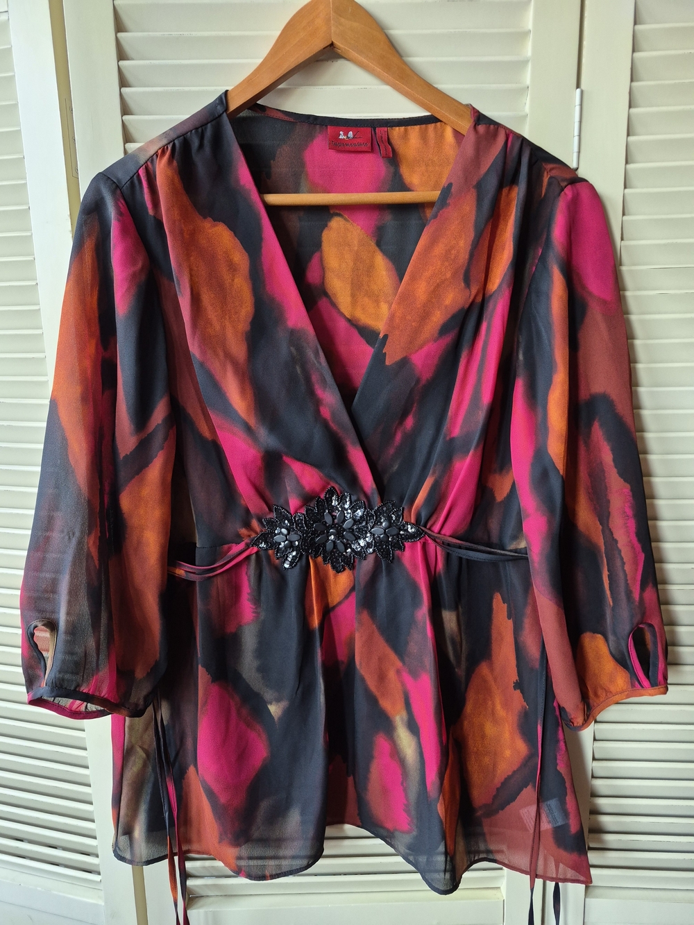 Tapemeasure Brand Sheer Blouse With Beaded Waist Size Large